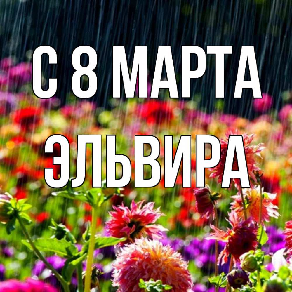 Открытка на каждый день с именем, Эльвира С 8 марта цветы под дождиком к международному женскому дню Прикольная открытка с пожеланием онлайн скачать бесплатно 