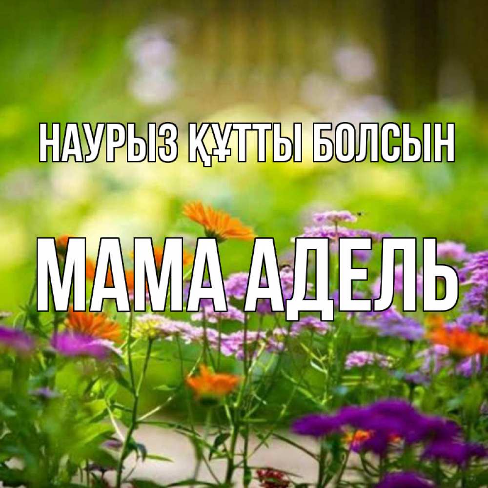 Открытка на каждый день с именем, Мама-Адель Наурыз құтты болсын цветы Прикольная открытка с пожеланием онлайн скачать бесплатно 