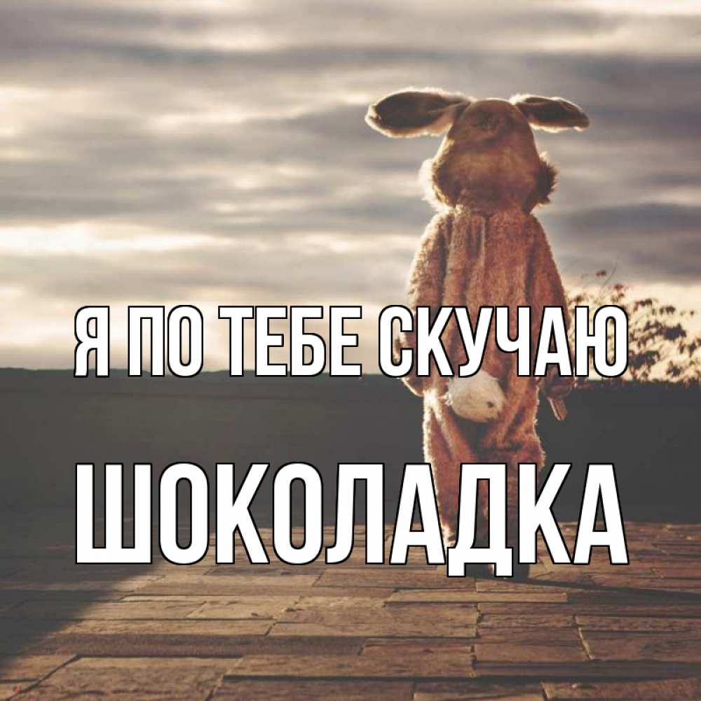 Открытка на каждый день с именем, Шоколадка Я по тебе скучаю даже в костюме зайца Прикольная открытка с пожеланием онлайн скачать бесплатно 