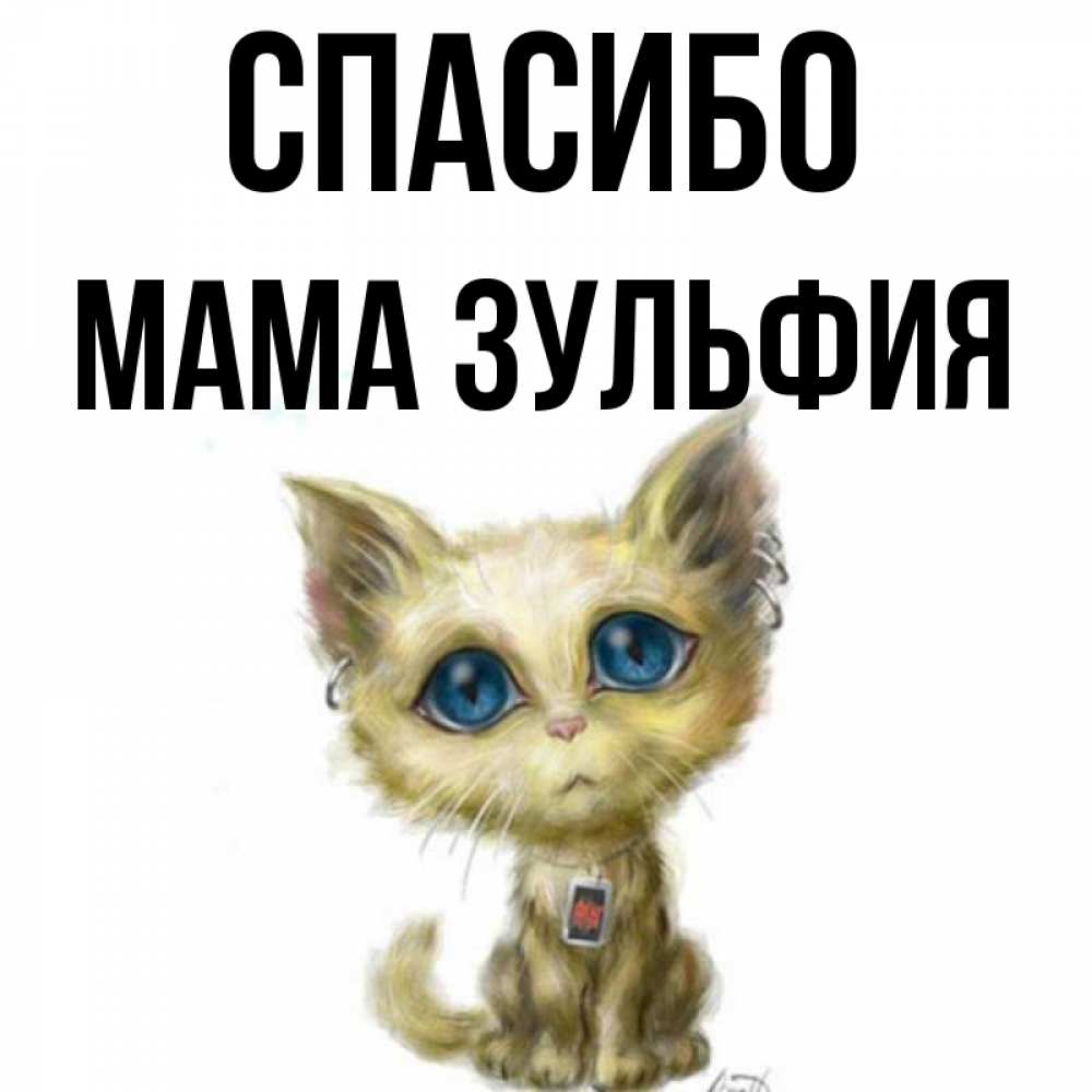 Открытка на каждый день с именем, Мама-Зульфия Спасибо рисованный кот благодарит вас Прикольная открытка с пожеланием онлайн скачать бесплатно 