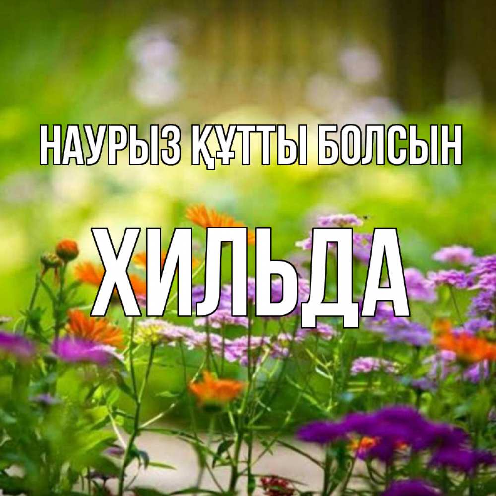Открытка на каждый день с именем, Хильда Наурыз құтты болсын цветы Прикольная открытка с пожеланием онлайн скачать бесплатно 