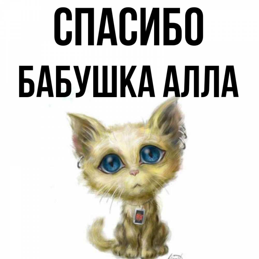 Открытка на каждый день с именем, Бабушка-Алла Спасибо рисованный кот благодарит вас Прикольная открытка с пожеланием онлайн скачать бесплатно 