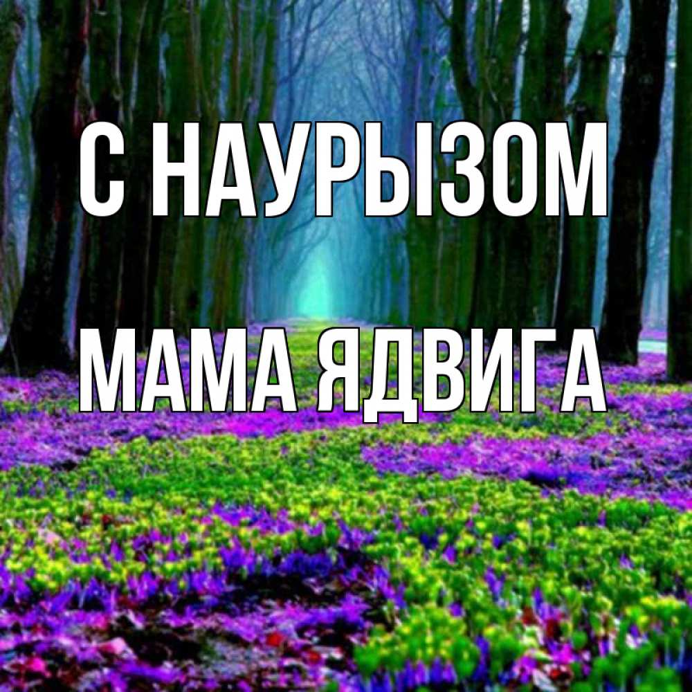 Открытка на каждый день с именем, Мама-Ядвига С наурызом фиолетовые цветы в лесу 1 Прикольная открытка с пожеланием онлайн скачать бесплатно 
