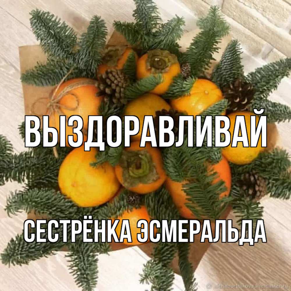 Открытка на каждый день с именем, Сестрёнка-Эсмеральда Выздоравливай апельсины и хурьма Прикольная открытка с пожеланием онлайн скачать бесплатно 