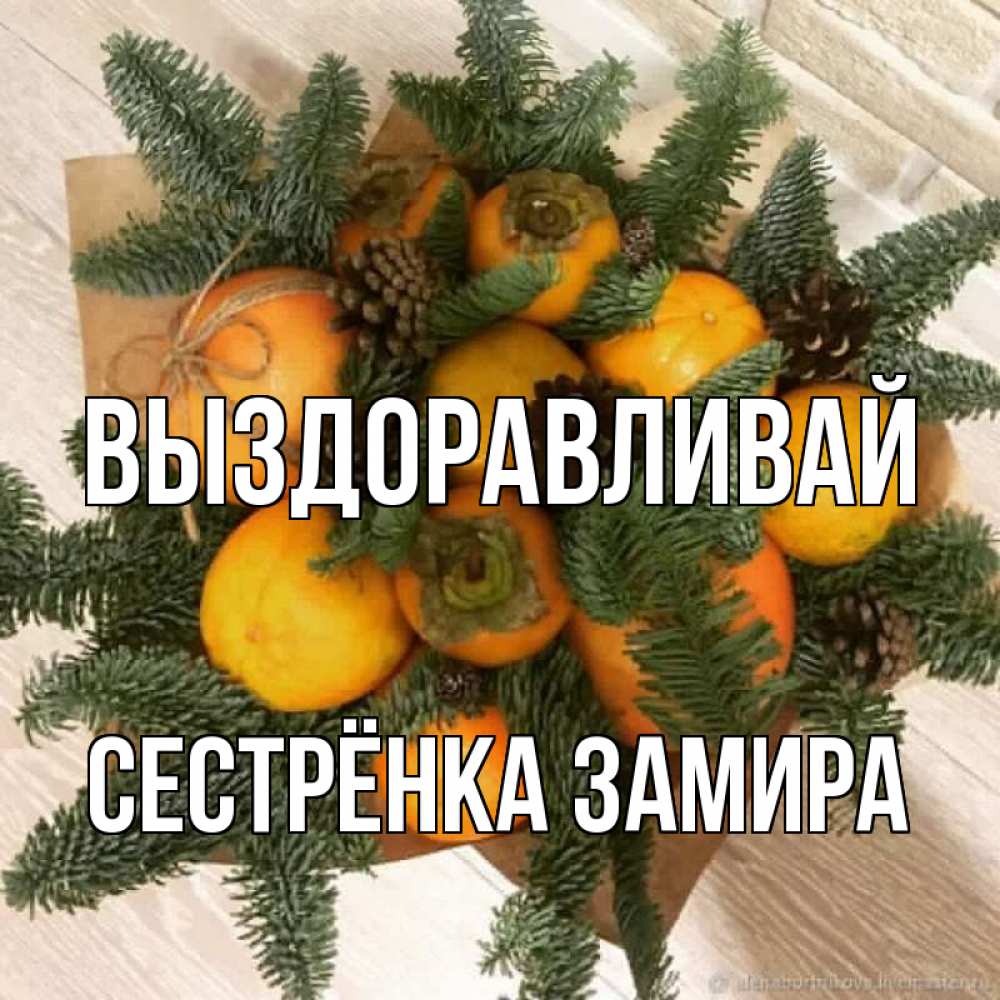 Открытка на каждый день с именем, Сестрёнка-Замира Выздоравливай апельсины и хурьма Прикольная открытка с пожеланием онлайн скачать бесплатно 