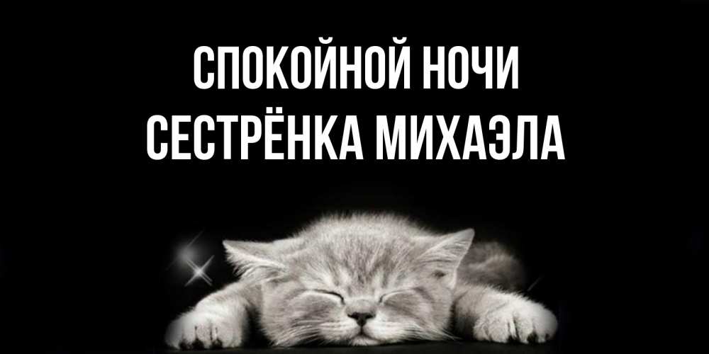 Открытка на каждый день с именем, Сестрёнка-Михаэла Спокойной ночи спящий котик Прикольная открытка с пожеланием онлайн скачать бесплатно 