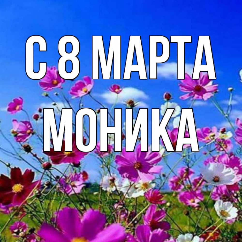 Открытка на каждый день с именем, Моника С 8 МАРТА цветы Прикольная открытка с пожеланием онлайн скачать бесплатно 