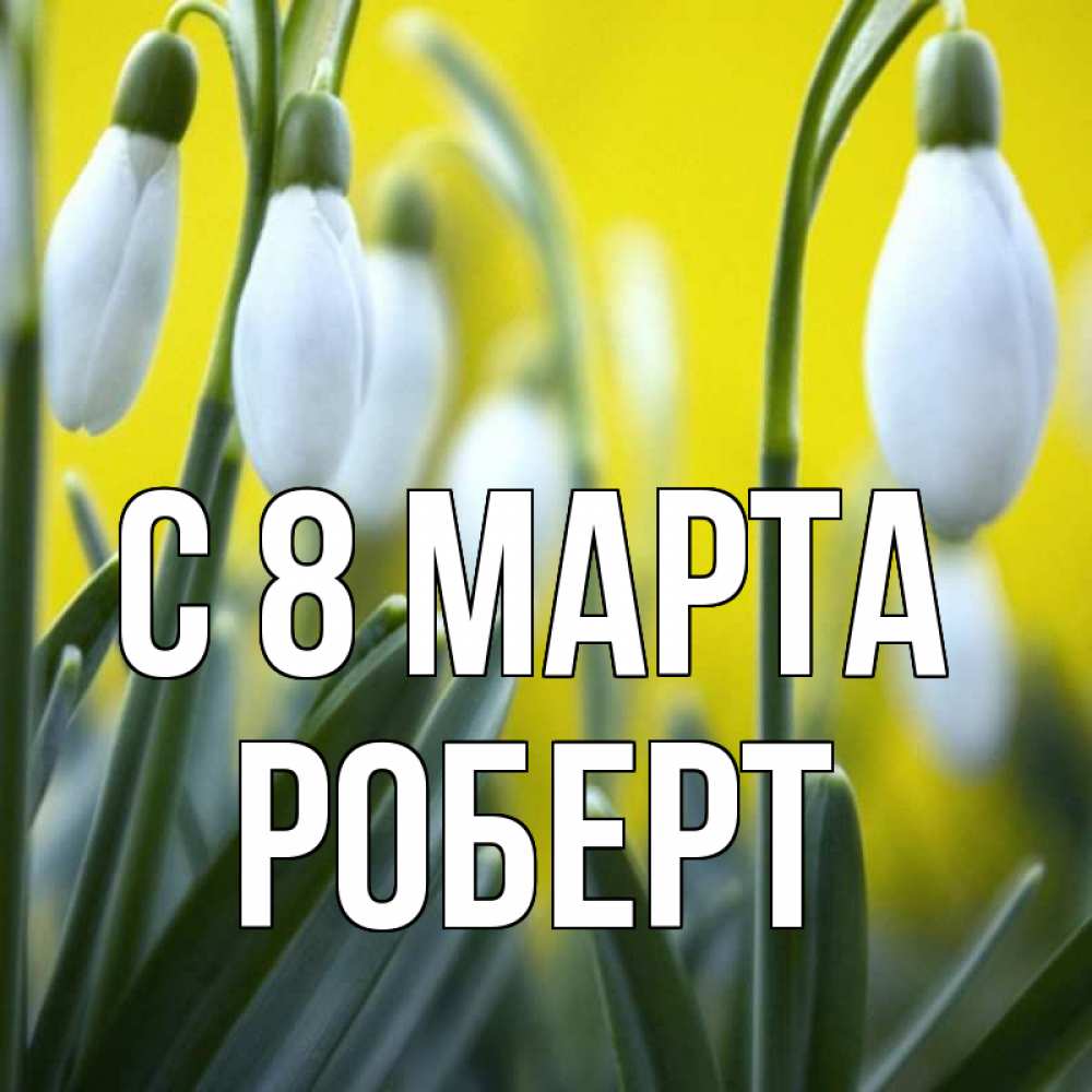 Открытка на каждый день с именем, Роберт С 8 МАРТА весенние цветы Прикольная открытка с пожеланием онлайн скачать бесплатно 