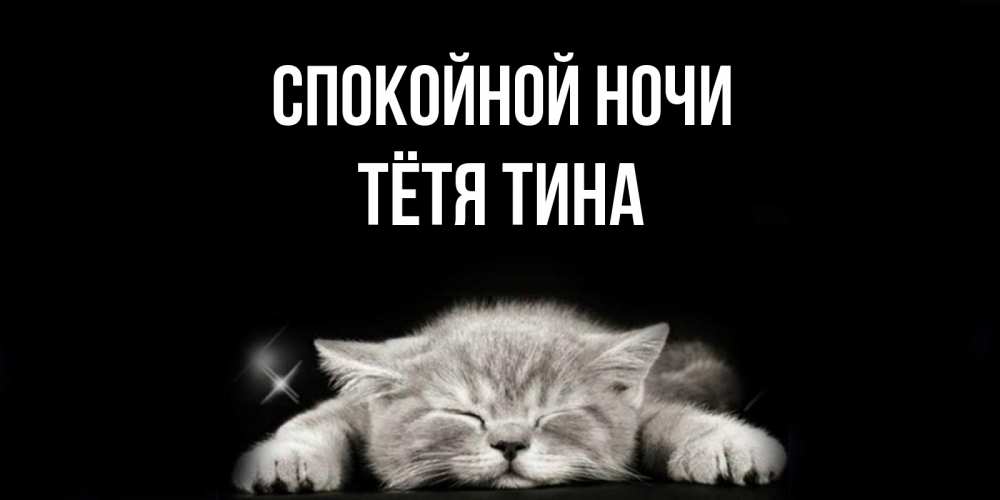 Открытка на каждый день с именем, Тётя-Тина Спокойной ночи спящий котик Прикольная открытка с пожеланием онлайн скачать бесплатно 