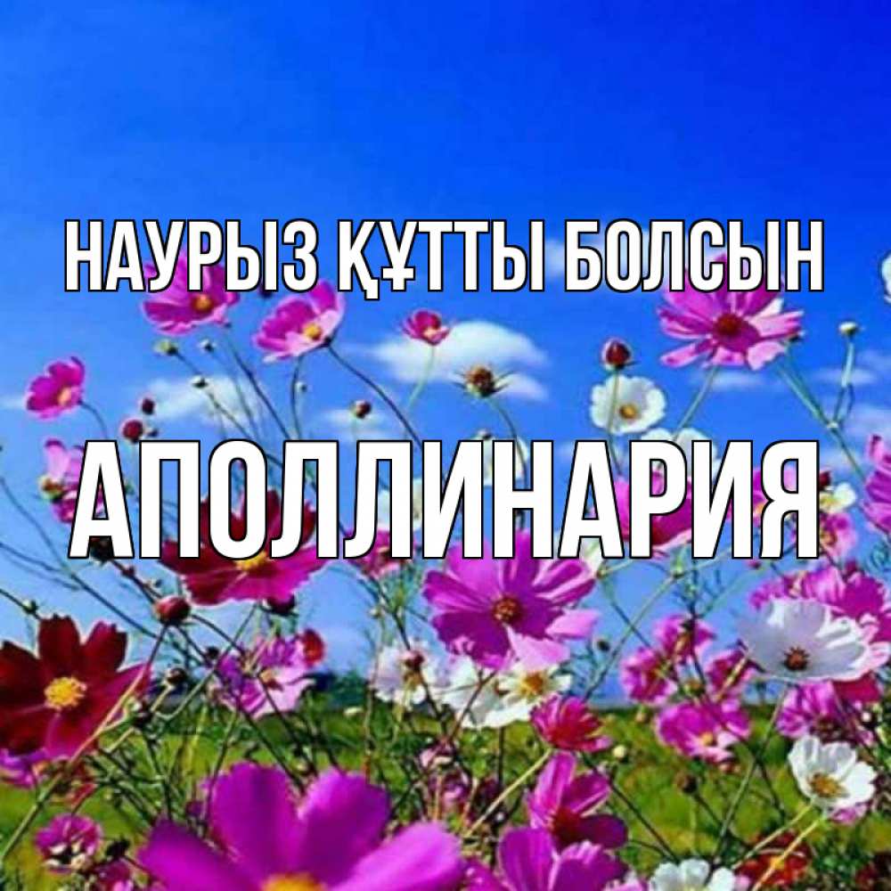Открытка на каждый день с именем, Аполлинария Наурыз құтты болсын цветы Прикольная открытка с пожеланием онлайн скачать бесплатно 