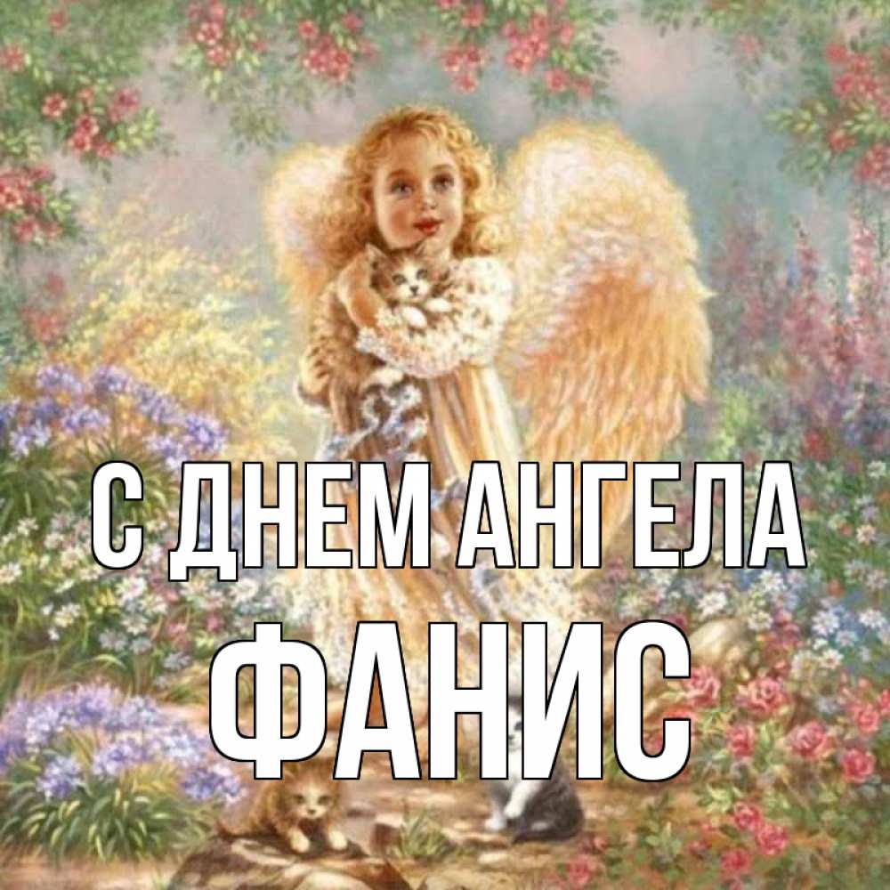 Открытка на каждый день с именем, Фанис С днем ангела держит котенка Прикольная открытка с пожеланием онлайн скачать бесплатно 