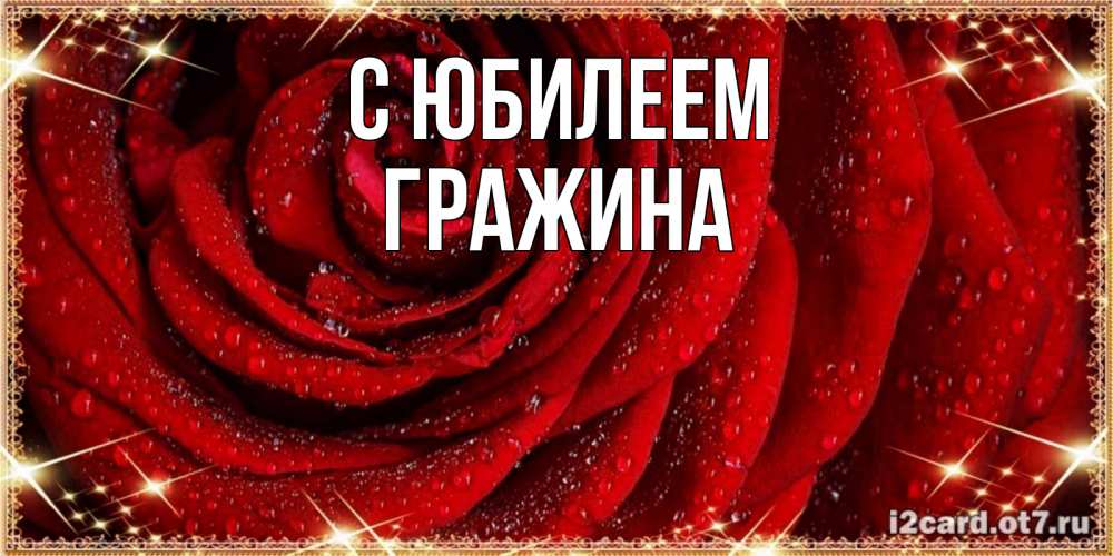 Открытка на каждый день с именем, Гражина С юбилеем роса на розе блестящая в лучах солнца Прикольная открытка с пожеланием онлайн скачать бесплатно 
