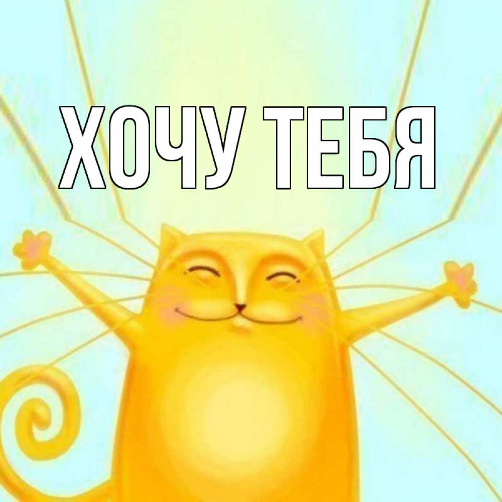Открытка на каждый день с именем, Хочу-тебя Главная солнечный обнимашечный кот Прикольная открытка с пожеланием онлайн скачать бесплатно 