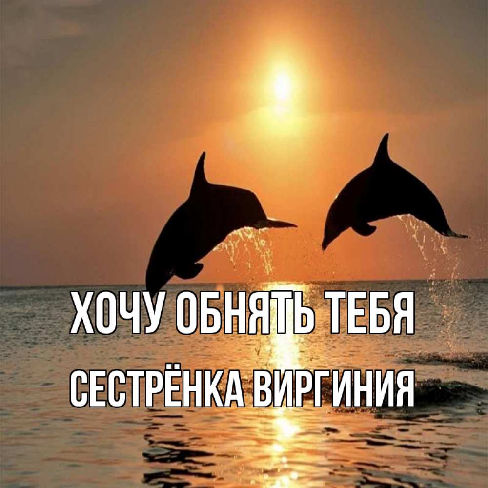 Открытка на каждый день с именем, Сестрёнка-Виргиния Хочу обнять тебя рыбы на закате Прикольная открытка с пожеланием онлайн скачать бесплатно 