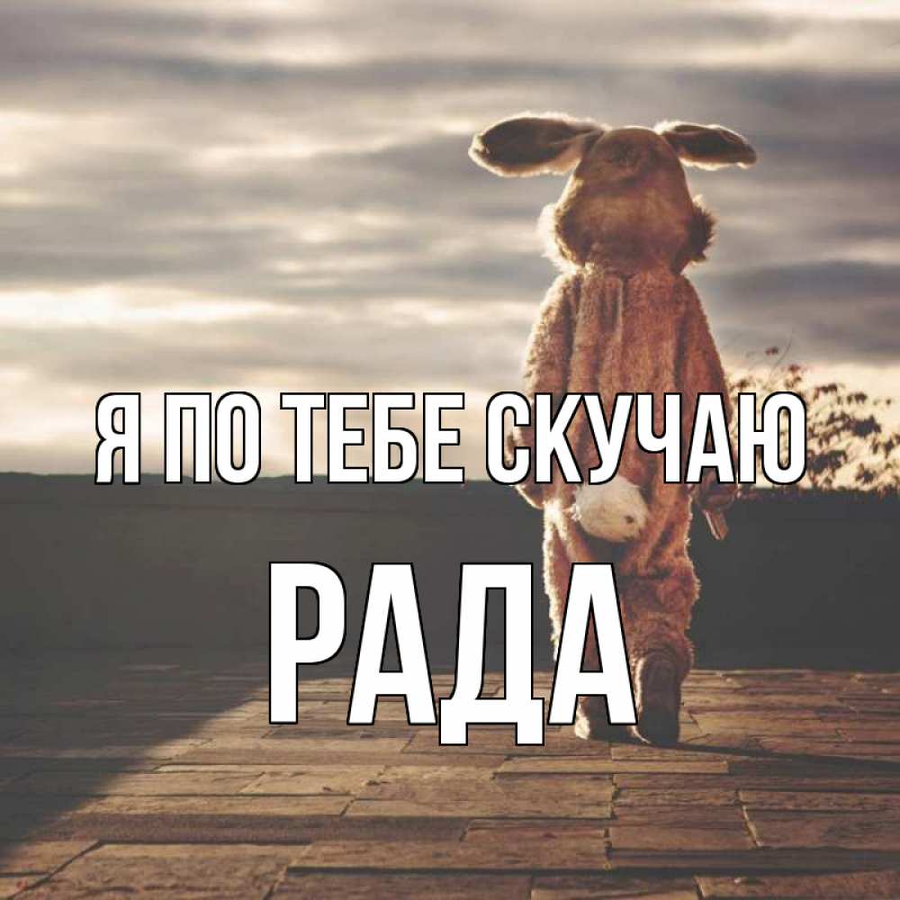 Открытка на каждый день с именем, Рада Я по тебе скучаю даже в костюме зайца Прикольная открытка с пожеланием онлайн скачать бесплатно 
