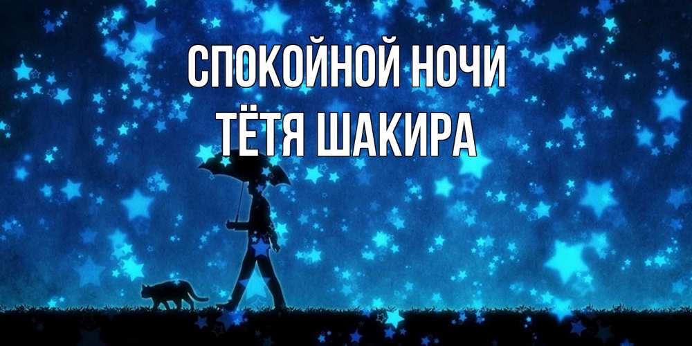 Открытка на каждый день с именем, Тётя-Шакира Спокойной ночи ночные прогулки с котом под звездами Прикольная открытка с пожеланием онлайн скачать бесплатно 