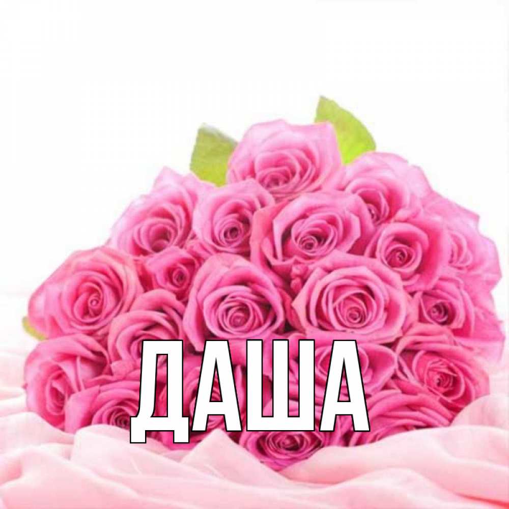 Открытка на каждый день с именем, Даша Главная розовые розы с подписью Прикольная открытка с пожеланием онлайн скачать бесплатно 