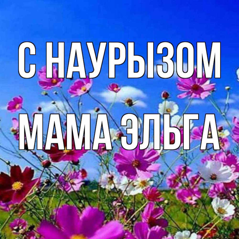 Открытка на каждый день с именем, Мама-Эльга С наурызом цветы Прикольная открытка с пожеланием онлайн скачать бесплатно 