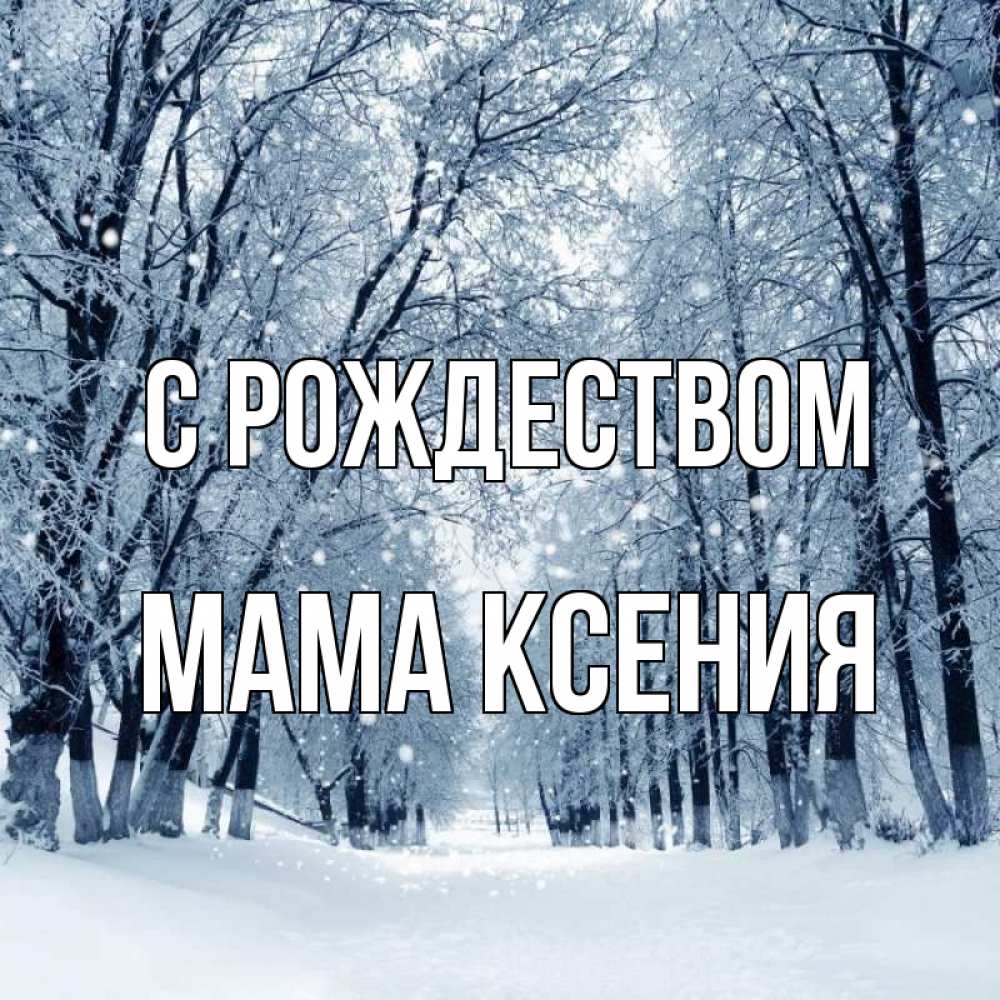 Открытка на каждый день с именем, Мама-Ксения С рождеством снег, лес, парк Прикольная открытка с пожеланием онлайн скачать бесплатно 