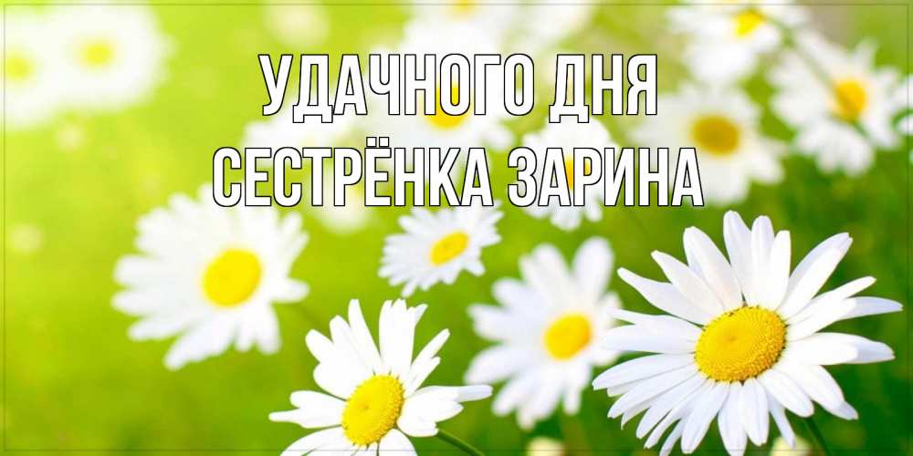 Открытка на каждый день с именем, Сестрёнка-Зарина Удачного дня открытка с ромашками на зеленом фоне Прикольная открытка с пожеланием онлайн скачать бесплатно 