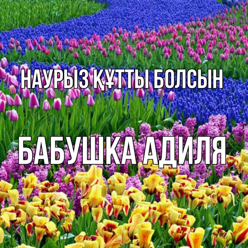 Открытка на каждый день с именем, Бабушка-Адиля Наурыз құтты болсын цветы Прикольная открытка с пожеланием онлайн скачать бесплатно 