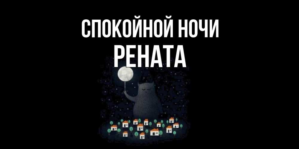 Открытка на каждый день с именем, Рената Спокойной ночи кот,луна, ночь, звезды Прикольная открытка с пожеланием онлайн скачать бесплатно 