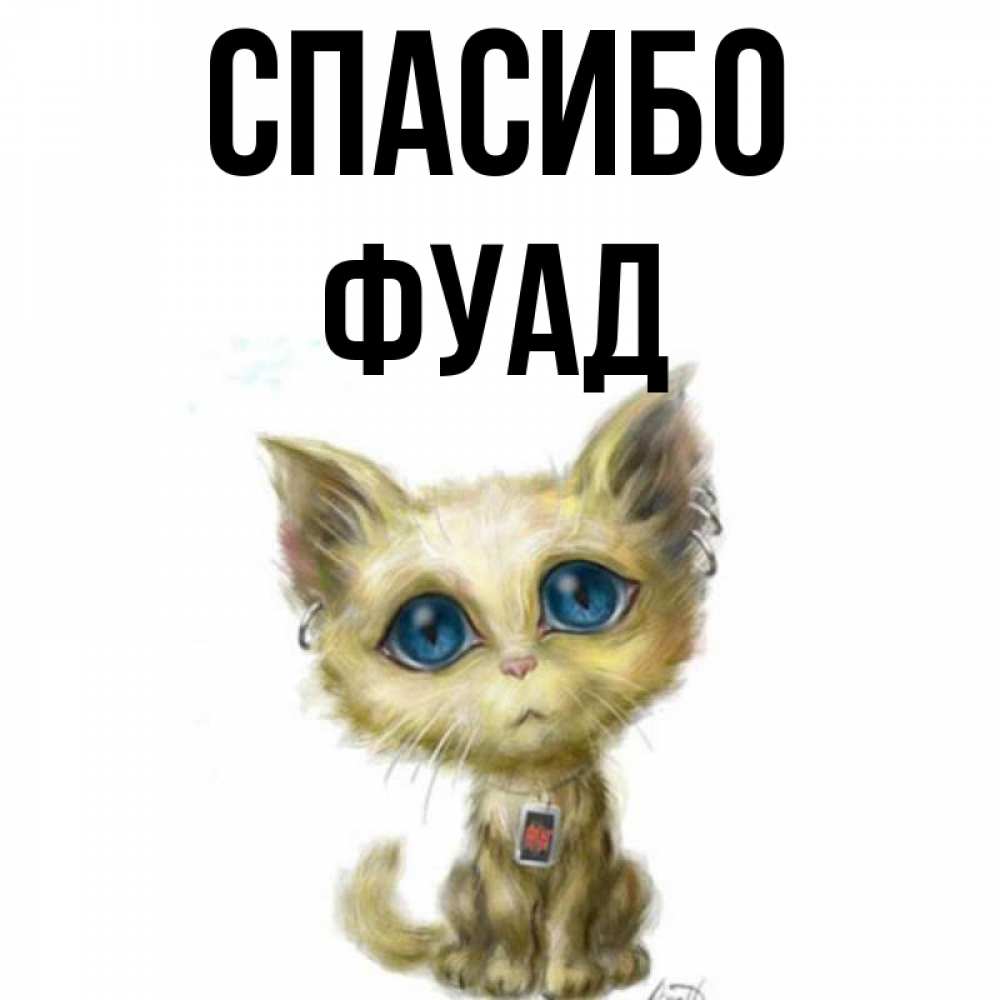 Открытка на каждый день с именем, Фуад Спасибо рисованный кот благодарит вас Прикольная открытка с пожеланием онлайн скачать бесплатно 