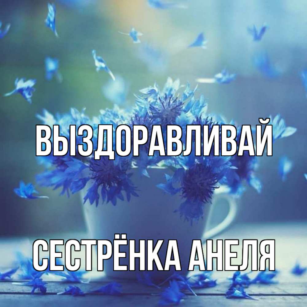 Открытка на каждый день с именем, Сестрёнка-Анеля Выздоравливай кружка с зельем и цветами Прикольная открытка с пожеланием онлайн скачать бесплатно 