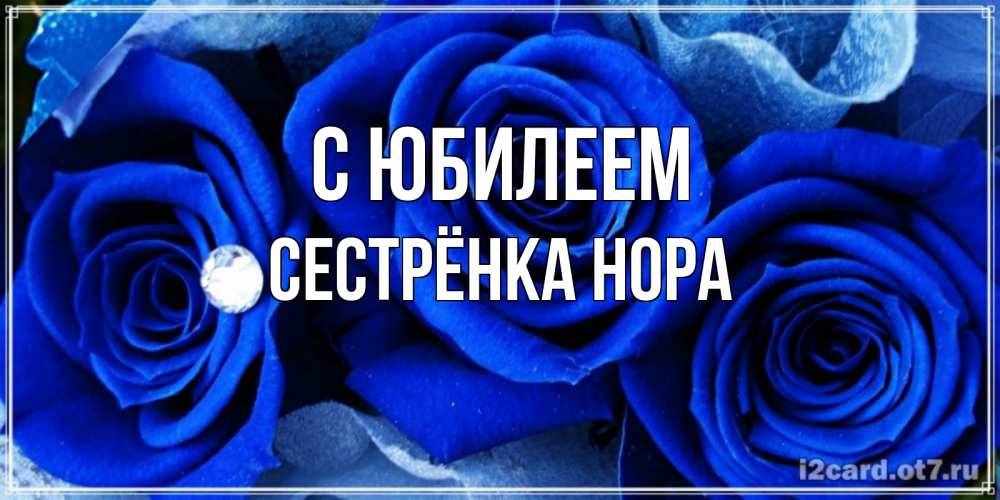 Открытка на каждый день с именем, Сестрёнка-Нора С юбилеем синие розы в росе Прикольная открытка с пожеланием онлайн скачать бесплатно 