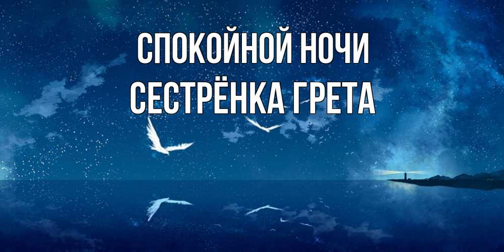 Открытка на каждый день с именем, Сестрёнка-Грета Спокойной ночи птицы летят на фоне ночного неба Прикольная открытка с пожеланием онлайн скачать бесплатно 