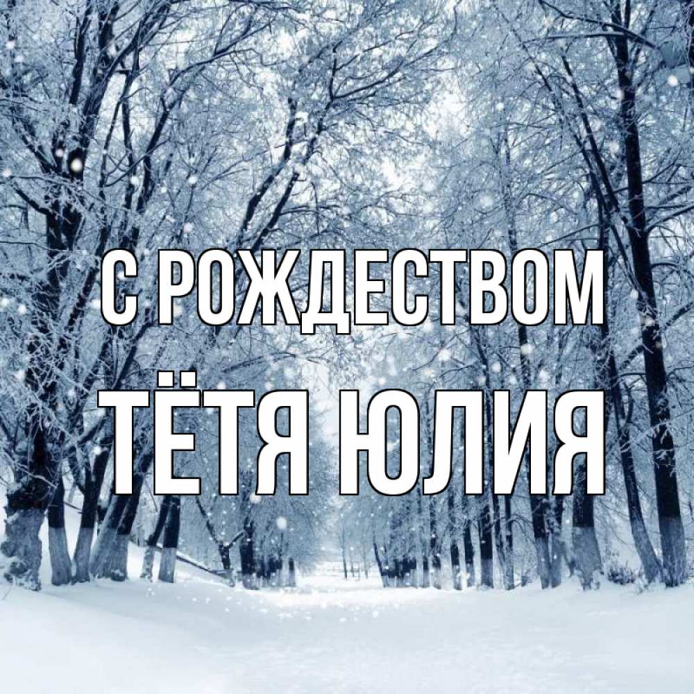 Открытка на каждый день с именем, Тётя-Юлия С рождеством снег, лес, парк Прикольная открытка с пожеланием онлайн скачать бесплатно 