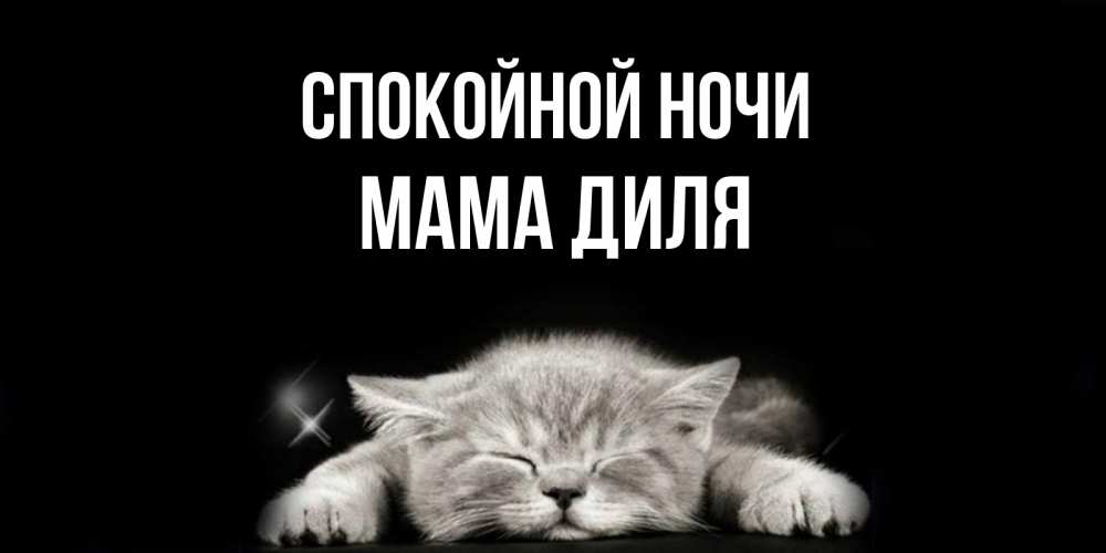 Открытка на каждый день с именем, Мама-Диля Спокойной ночи спящий котик Прикольная открытка с пожеланием онлайн скачать бесплатно 