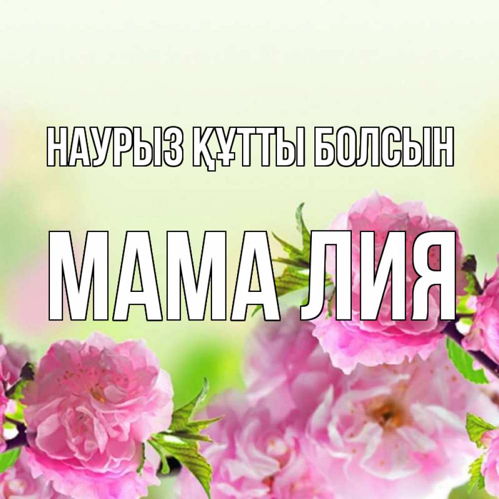 Открытка на каждый день с именем, Мама-Лия Наурыз құтты болсын цветы Прикольная открытка с пожеланием онлайн скачать бесплатно 