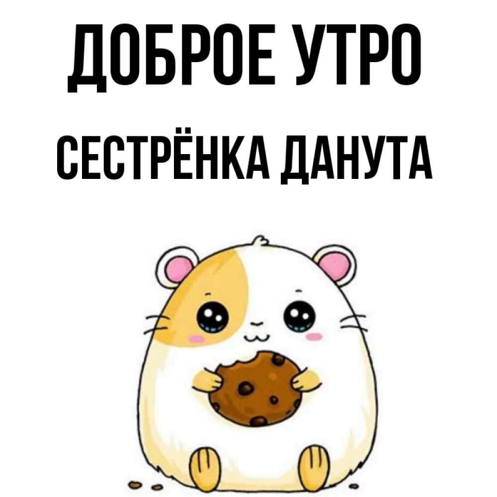 Открытка на каждый день с именем, Сестрёнка-Данута Доброе утро есть печеньку. Утречко Прикольная открытка с пожеланием онлайн скачать бесплатно 