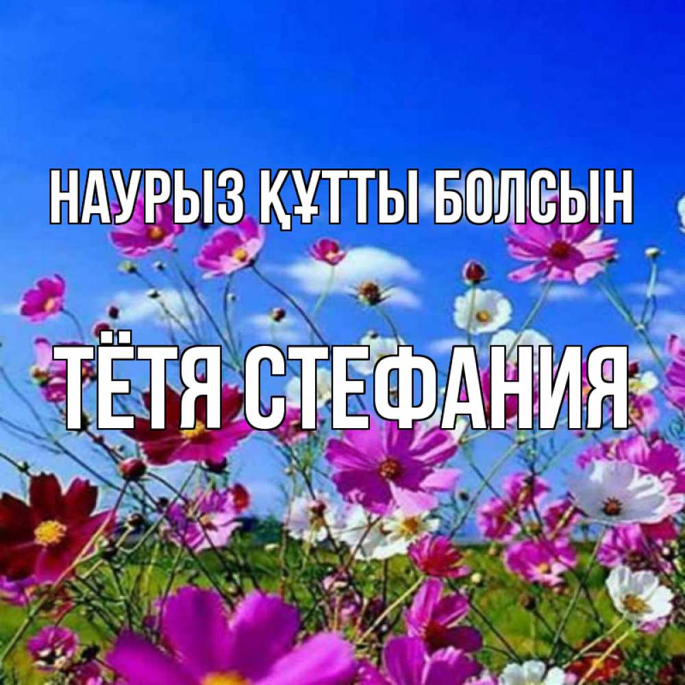 Открытка на каждый день с именем, Тётя-Стефания Наурыз құтты болсын цветы Прикольная открытка с пожеланием онлайн скачать бесплатно 