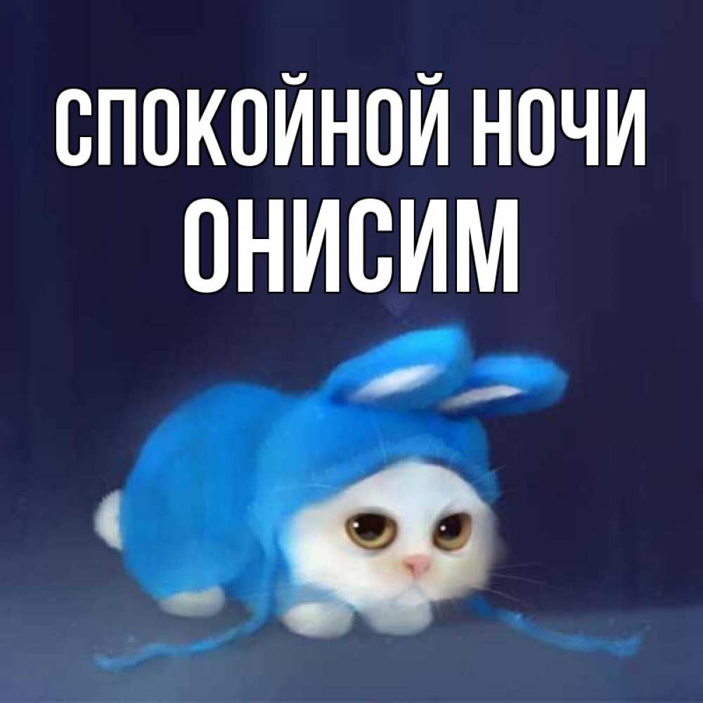 Открытка на каждый день с именем, Онисим Спокойной ночи кот в голубом костюме кролика с ушками Прикольная открытка с пожеланием онлайн скачать бесплатно 