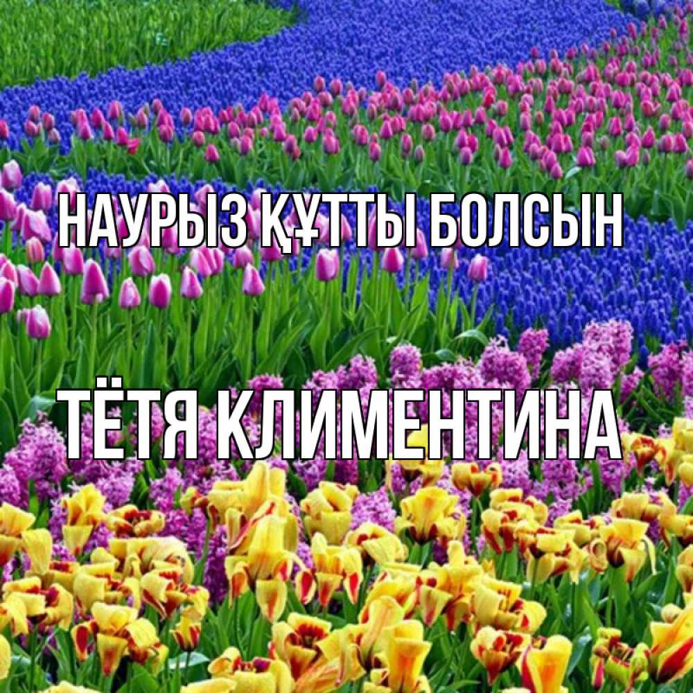Открытка на каждый день с именем, Тётя-Климентина Наурыз құтты болсын цветы Прикольная открытка с пожеланием онлайн скачать бесплатно 