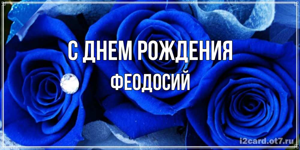 Открытка на каждый день с именем, Феодосий С днем рождения синие розы в росе Прикольная открытка с пожеланием онлайн скачать бесплатно 