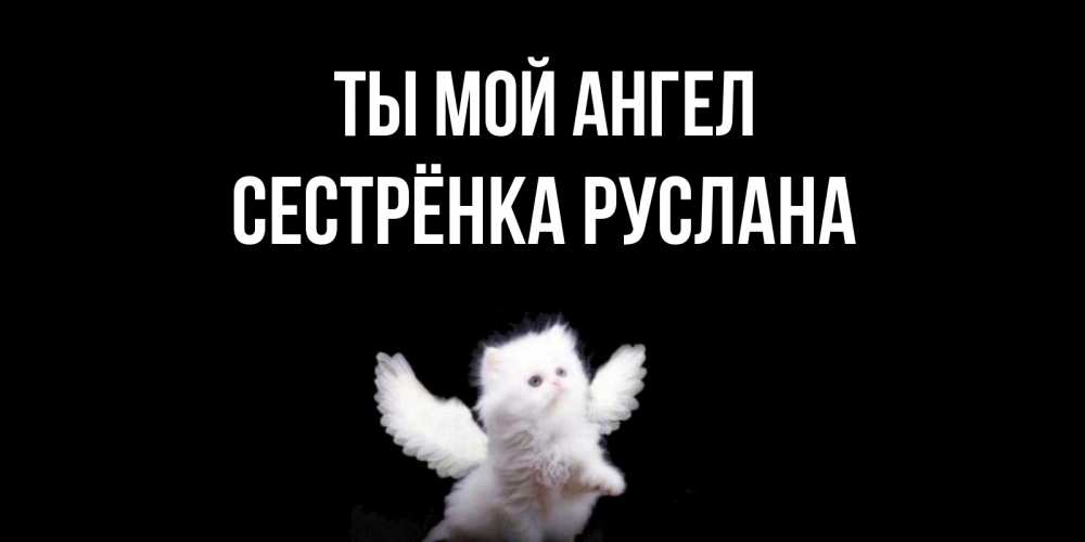 Открытка на каждый день с именем, Сестрёнка-Руслана Ты мой ангел Кот ангел Прикольная открытка с пожеланием онлайн скачать бесплатно 