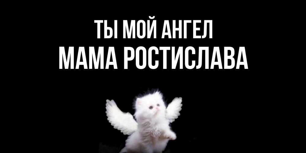 Открытка на каждый день с именем, Мама-Ростислава Ты мой ангел Кот ангел Прикольная открытка с пожеланием онлайн скачать бесплатно 