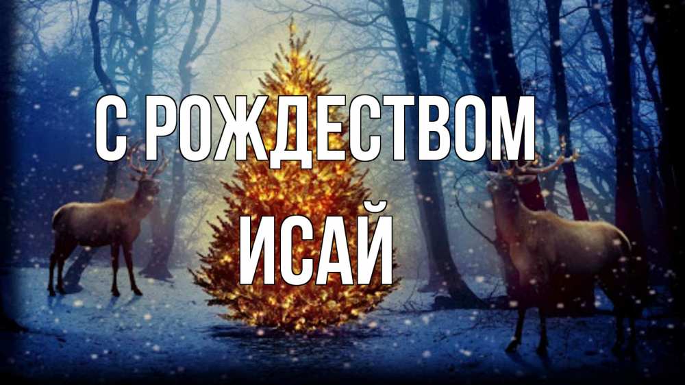 Открытка на каждый день с именем, Исай С рождеством олени, новогодняя елка Прикольная открытка с пожеланием онлайн скачать бесплатно 