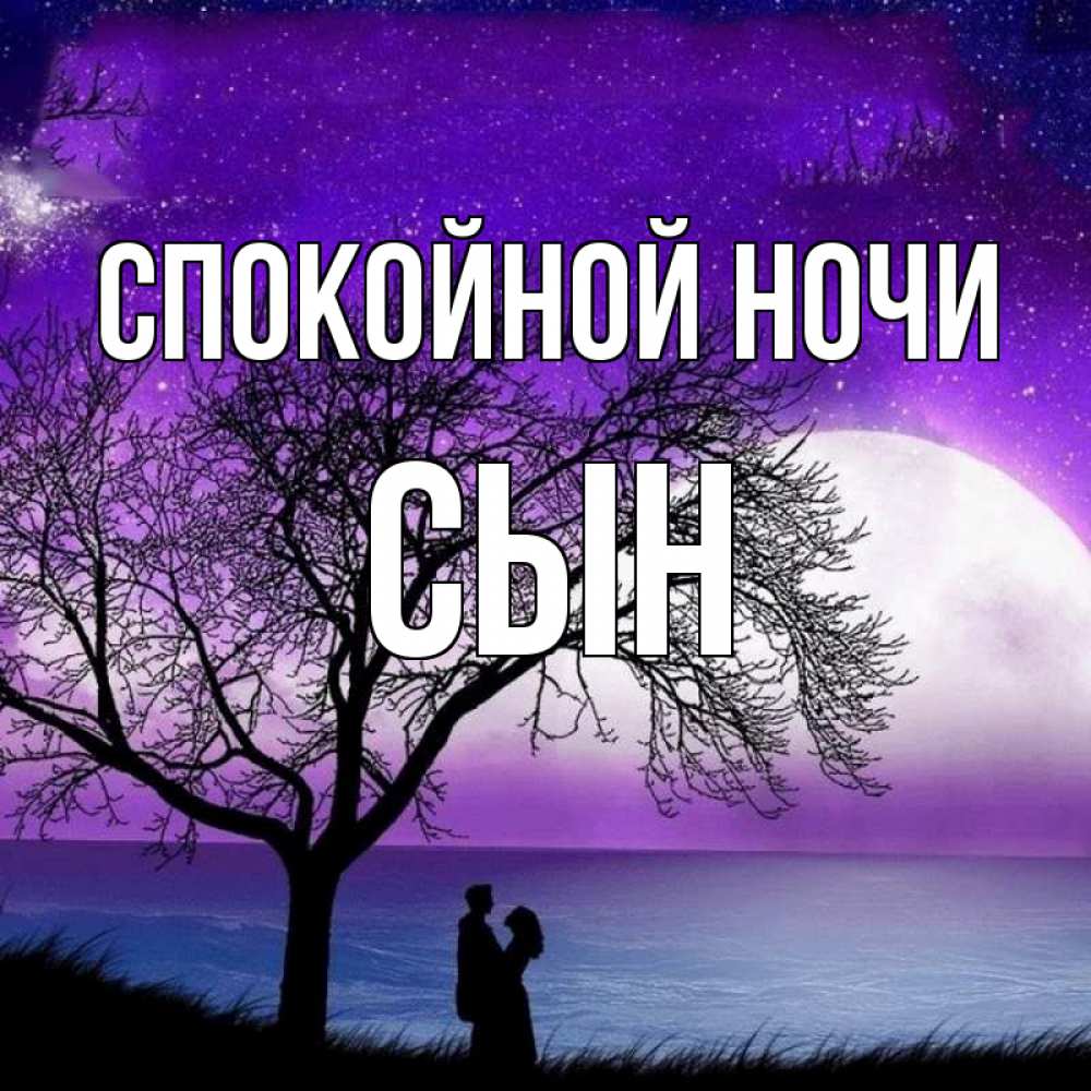 Открытка на каждый день с именем, Сын Спокойной ночи огромная луна и парочка Прикольная открытка с пожеланием онлайн скачать бесплатно 