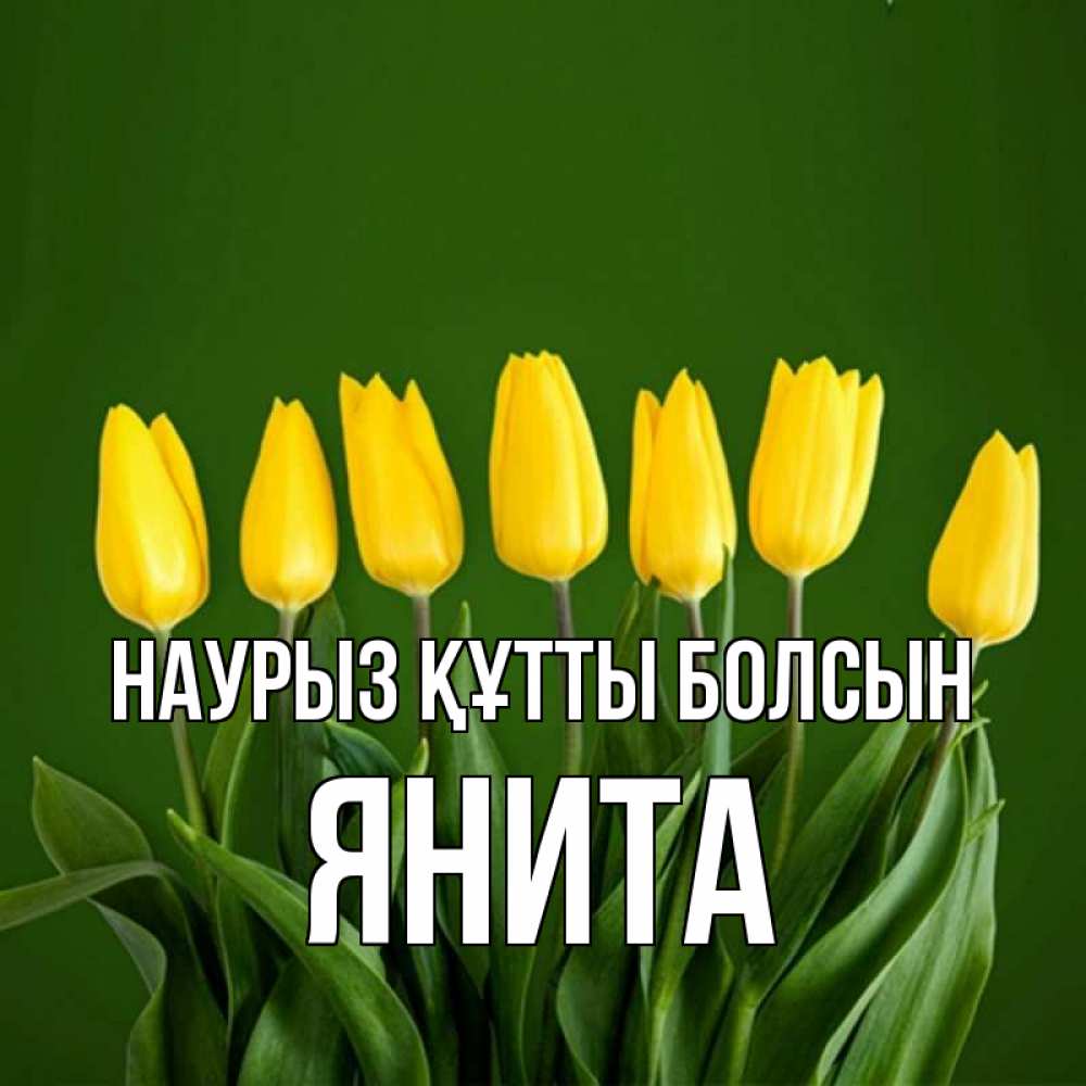 Открытка на каждый день с именем, Янита Наурыз құтты болсын желтого цвета 3 Прикольная открытка с пожеланием онлайн скачать бесплатно 
