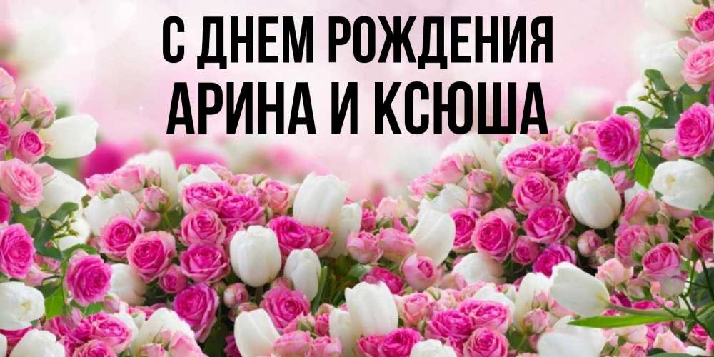 Открытка на каждый день с именем, Арина-и-Ксюша С днем рождения открытка с разными розами Прикольная открытка с пожеланием онлайн скачать бесплатно 