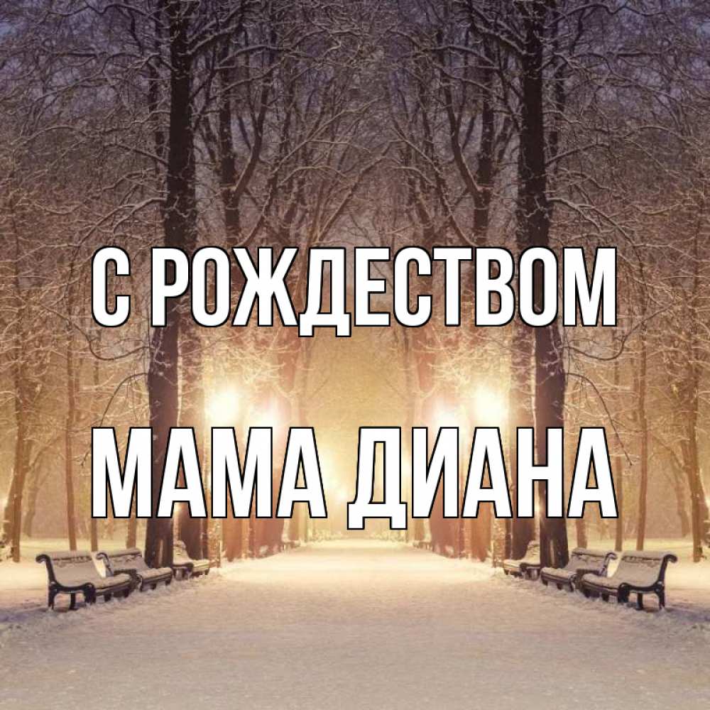 Открытка на каждый день с именем, Мама-Диана С рождеством зима, парк, фонарь, лес Прикольная открытка с пожеланием онлайн скачать бесплатно 