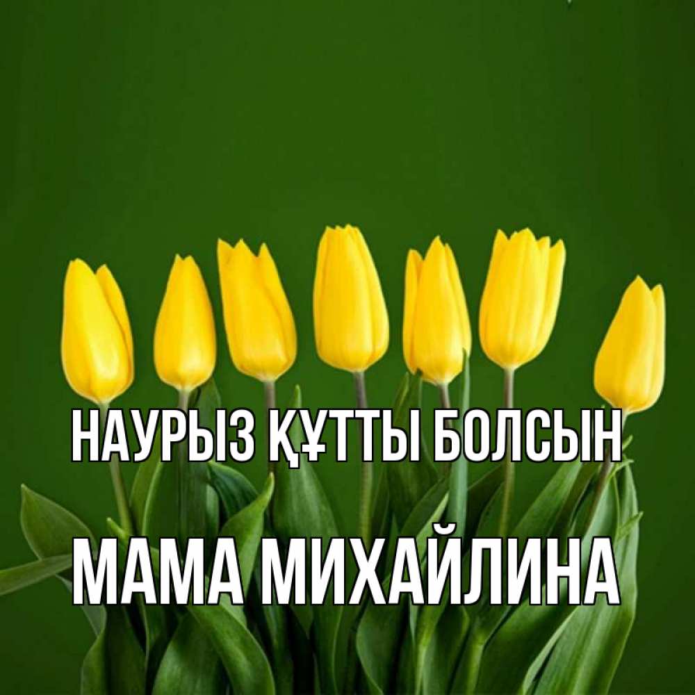 Открытка на каждый день с именем, Мама-Михайлина Наурыз құтты болсын желтого цвета 3 Прикольная открытка с пожеланием онлайн скачать бесплатно 