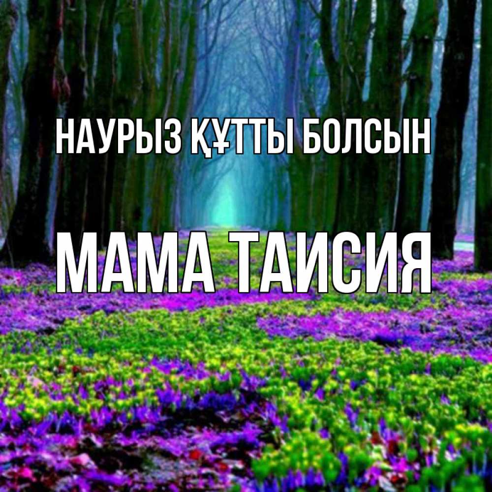 Открытка на каждый день с именем, Мама-Таисия Наурыз құтты болсын фиолетовые цветы в лесу 1 Прикольная открытка с пожеланием онлайн скачать бесплатно 