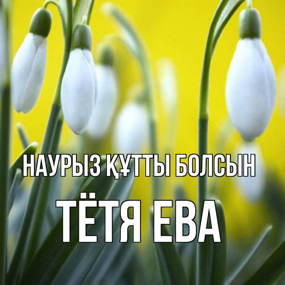 Открытка на каждый день с именем, Тётя-Ева Наурыз құтты болсын весенние цветы Прикольная открытка с пожеланием онлайн скачать бесплатно 