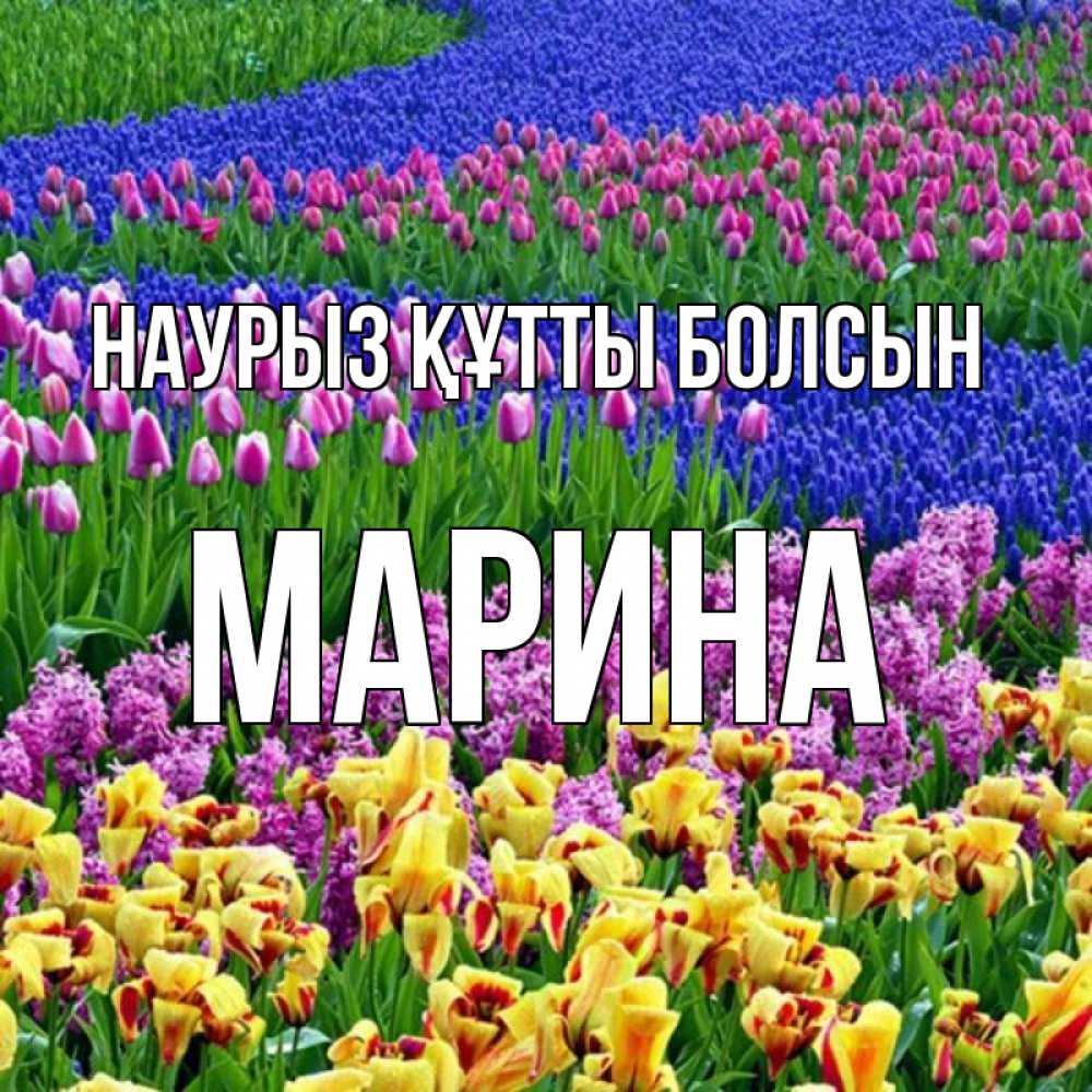 Открытка на каждый день с именем, Марина Наурыз құтты болсын цветы Прикольная открытка с пожеланием онлайн скачать бесплатно 