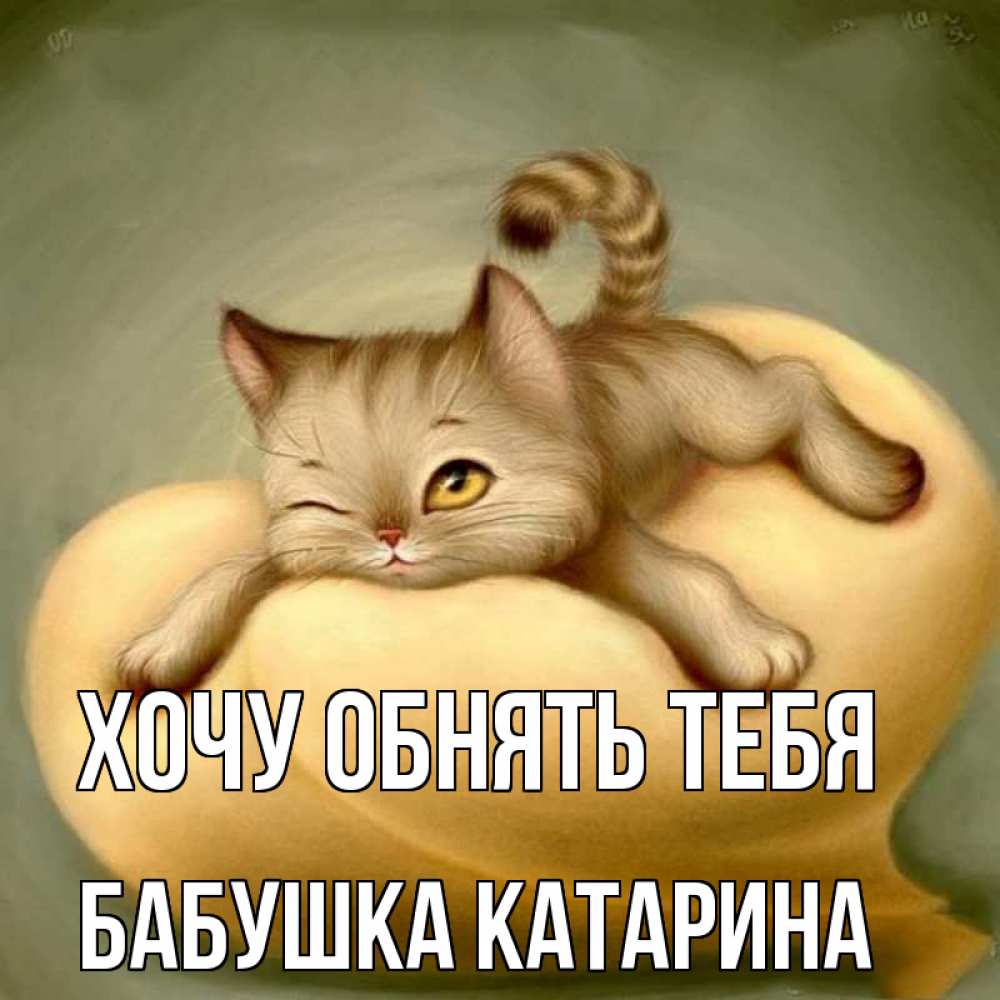 Открытка на каждый день с именем, Бабушка-Катарина Хочу обнять тебя кошечка Прикольная открытка с пожеланием онлайн скачать бесплатно 